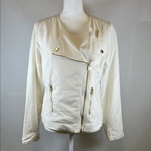 Marc New York Linen Blend Moto Jacket Fully Lined, Asymmetrical Zip Women's L